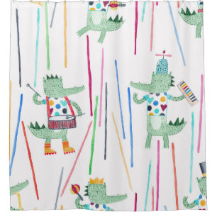 Alligators Music: Watercolor Childish Seamless Shower Curtain