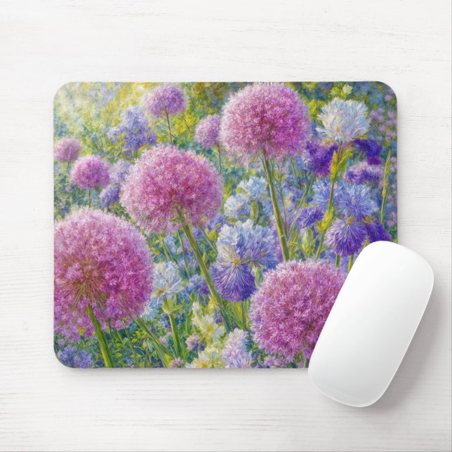 Allium and Iris Summer Garden Mouse Pad (With Mouse)