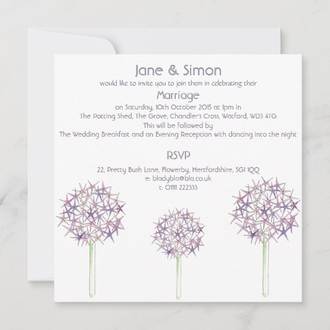 Allium Floral Design Wedding Invitation (Front)