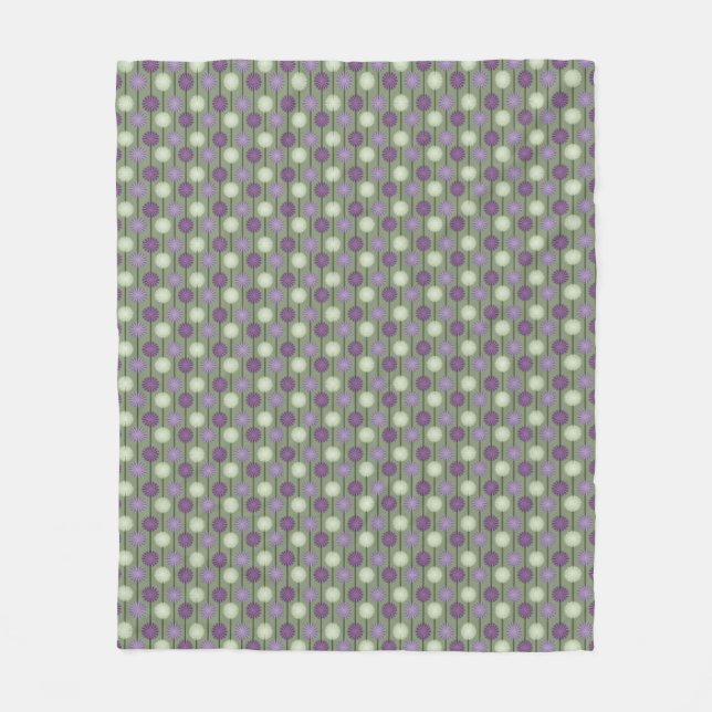 Allium Flower Pattern Green Purple Fleece Blanket (Front)