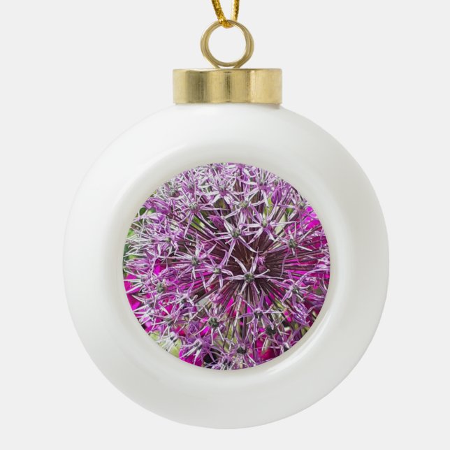 Allium & Summer Flowers  Ceramic Ball Christmas Ornament (Front)