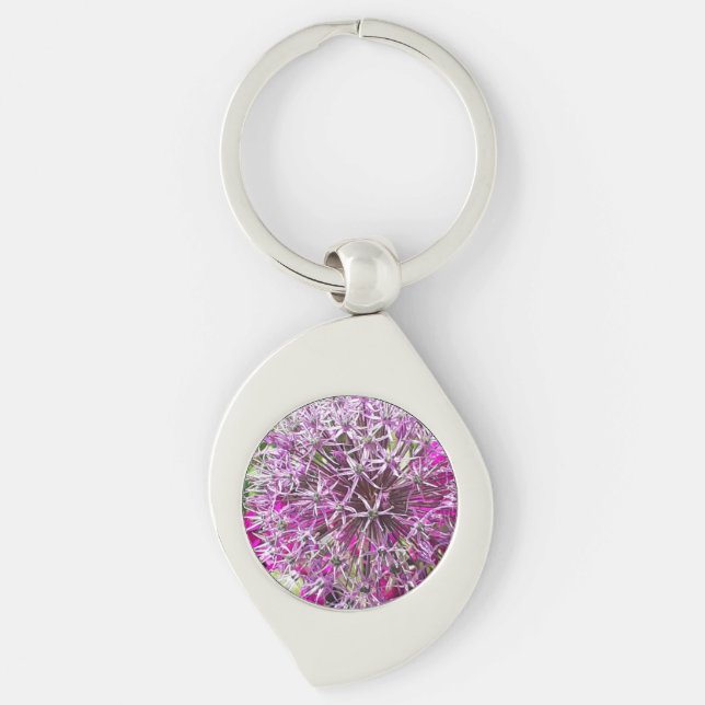 Allium & Summer Flowers Metal Key Ring (Front)