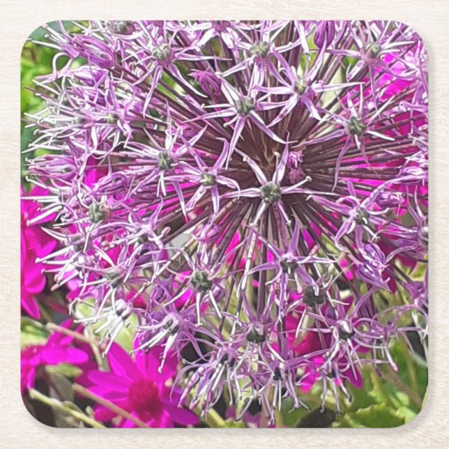 Allium & Summer Flowers  Square Paper Coaster (Front)