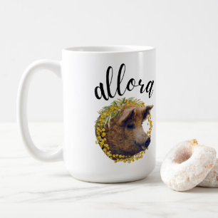 Allora (with a wooly pig & mimosa flower wreath) coffee mug