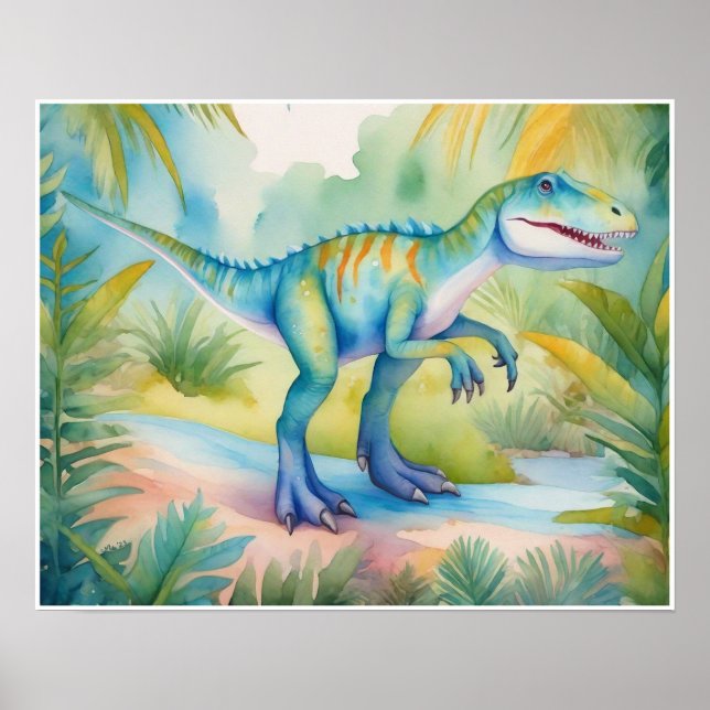 Allosaurus Watercolor Nursery Art Poster (Front)