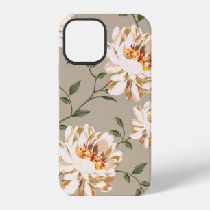 allover brown flower Pattern on blue backgroundflo iPhone 12 Case