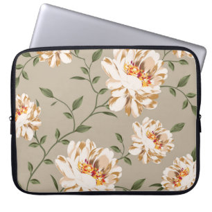 allover brown flower Pattern on blue backgroundflo Laptop Sleeve