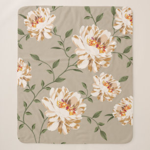 allover brown flower Pattern on blue backgroundflo Sherpa Blanket
