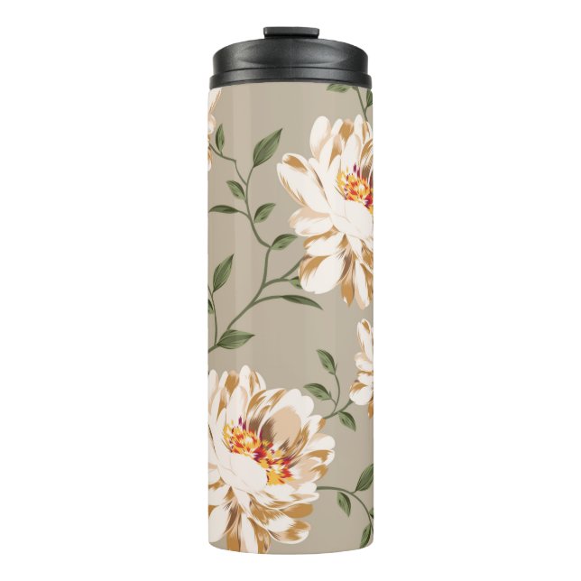 allover brown flower Pattern on blue backgroundflo Thermal Tumbler (Front)