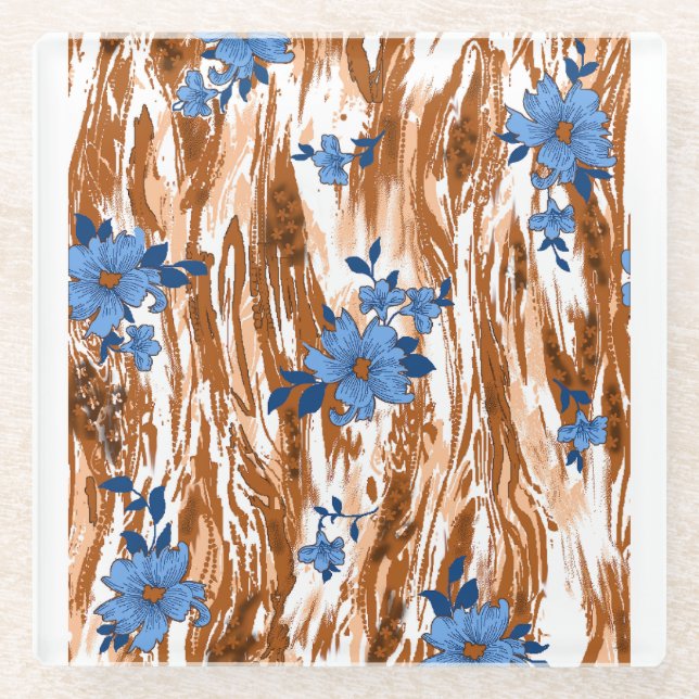 allover flowers glass coaster (Front)