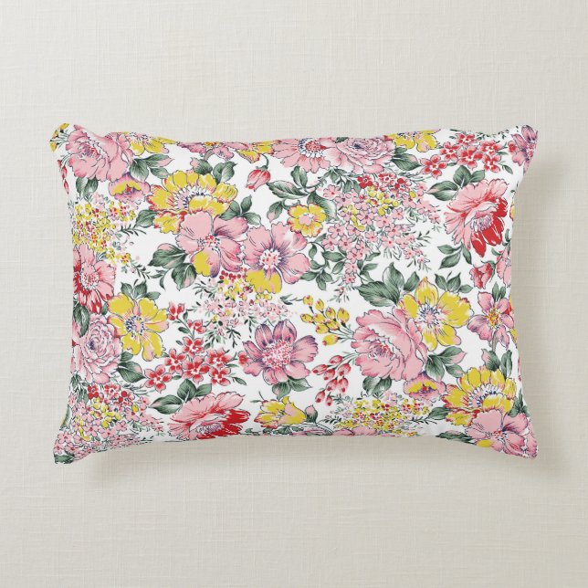 allover flowers pattern on white background decorative cushion (Front)