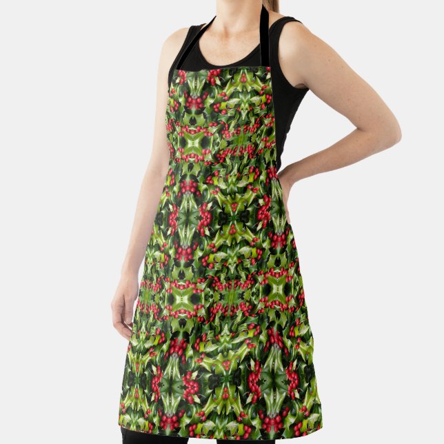 Allover Print Apron Holly Berries (Insitu)