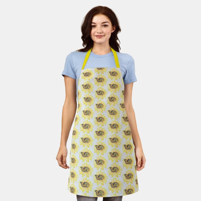 Allover Print Apron Monarch on Sunflower (Worn)