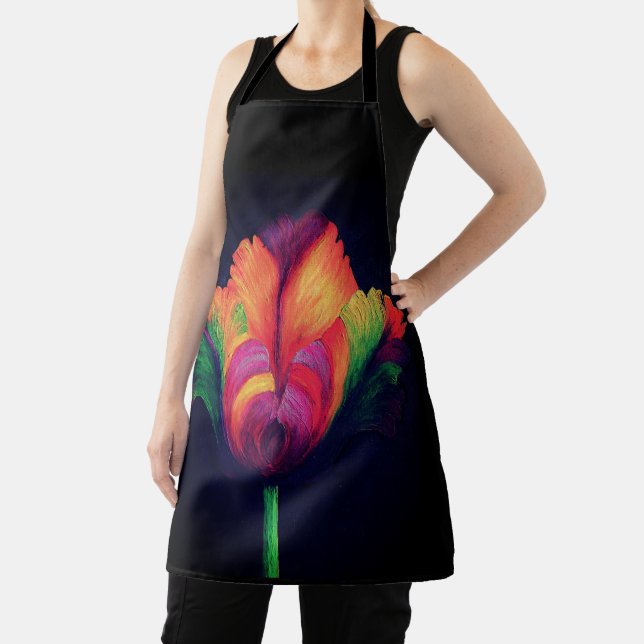 Allover Print Apron Rainbow Parrot Tulip (Insitu)