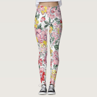 Allover Vintage Flowers: White Background. Leggings