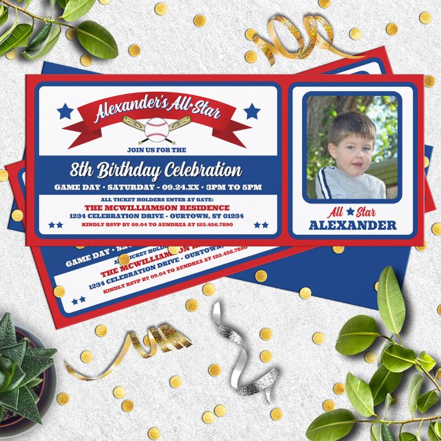 Allstar Baseball Birthday Party Ticket Invitation (Creator Uploaded)