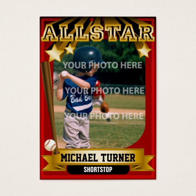 ALLSTAR Dark Red Custom Baseball Card (Front)