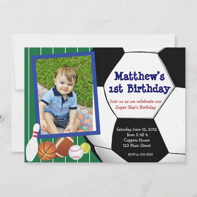 Allstar Soccer Baseball Birthday Invitation (Front)