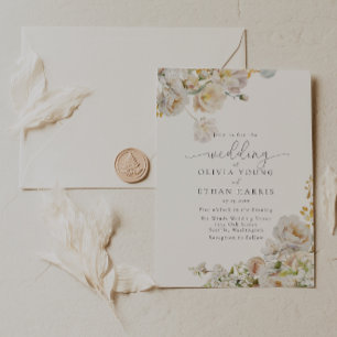 Allure - White Roses & Baby's Breath Wedding Invit Invitation