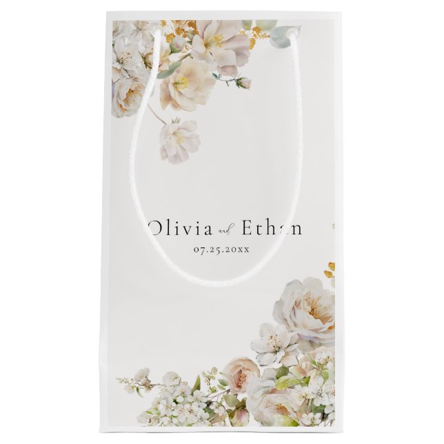 Allure - White Roses & Baby's Breath Wedding Small Gift Bag (Front)