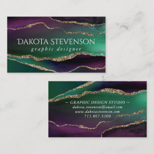 Alluring Agate Dark Jewel Tone Stone Gold Veins Business Card