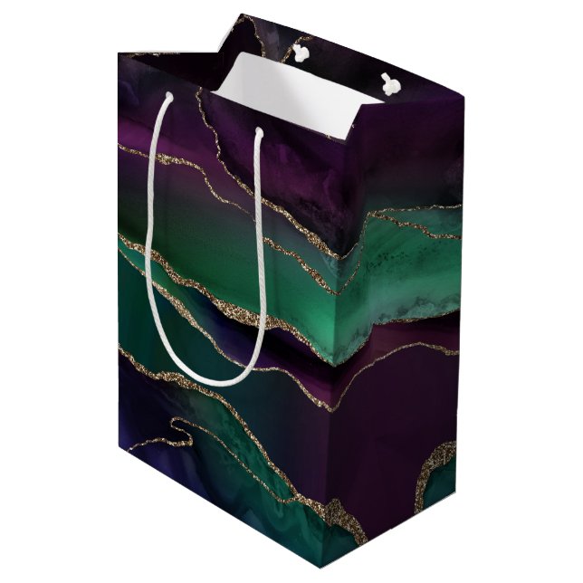 Alluring Agate | Dark Jewel Tone Stone Gold Veins Medium Gift Bag (Back Angled)