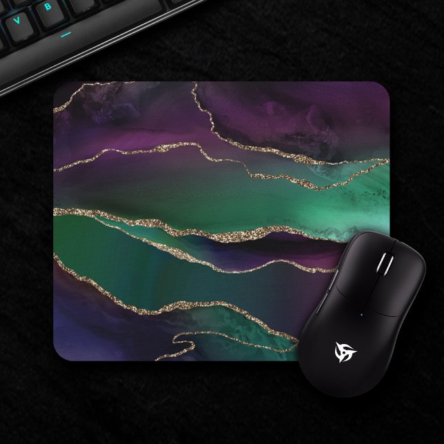 Alluring Agate | Dark Jewel Tone Stone Gold Veins Mouse Pad (Creator Uploaded)