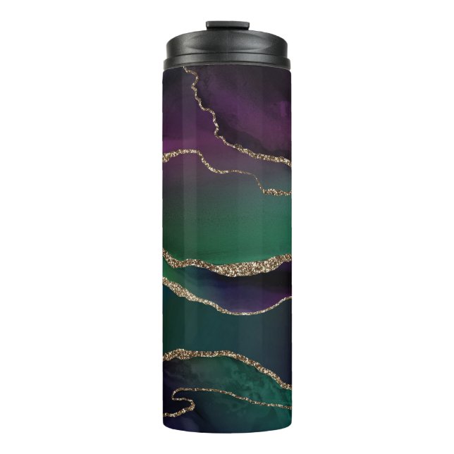Alluring Agate | Dark Jewel Tone Stone Gold Veins Thermal Tumbler (Front)