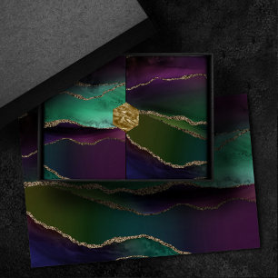 Alluring Agate   Dark Jewel Tone Stone Gold Veins Tissue Paper