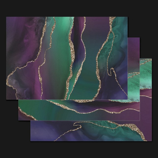 Alluring Agate | Dark Jewel Tone Stone Gold Veins Wrapping Paper Sheet (Creator Uploaded)