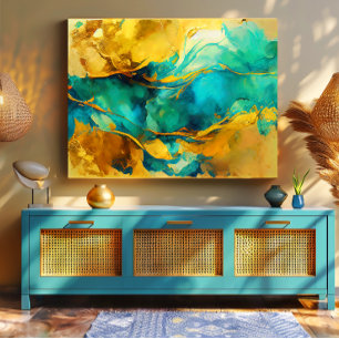 Alluring Blues and Golds Abstract  Canvas Print