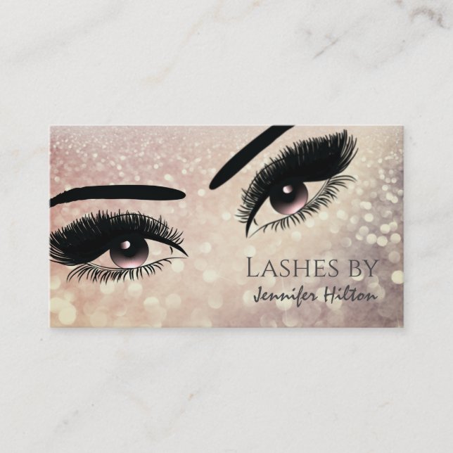 Alluring glittery lashes makeup eyes business card (Front)
