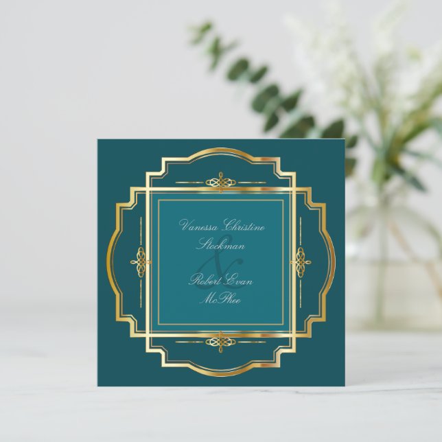 Alluring Gold Frame  Wedding Invitation (Standing Front)