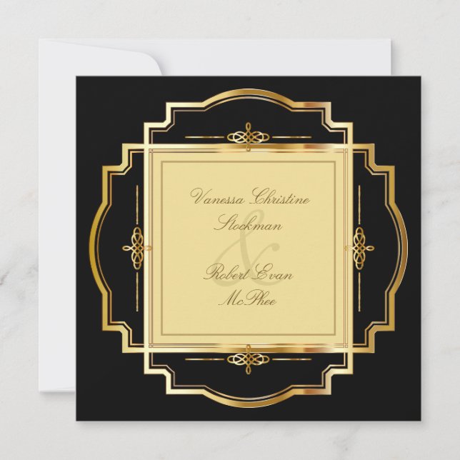 Alluring Gold Frame  Wedding Invitation (Front)