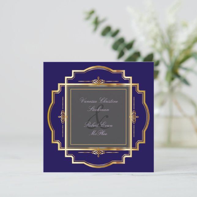 Alluring Gold Frame  Wedding Invitation (Standing Front)