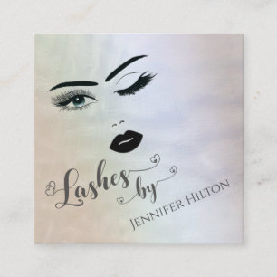 Alluring modern attractive girl face holographic square business card