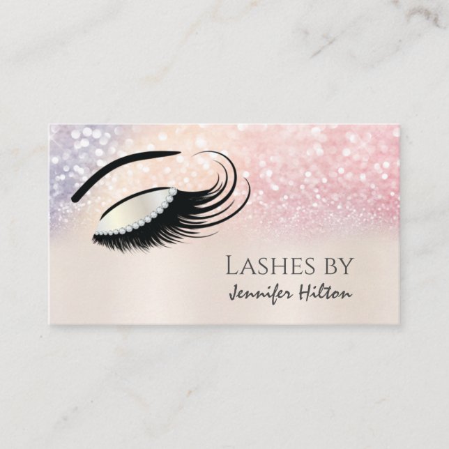 Alluring pearl modern diamond lashes makeup eye business card (Front)