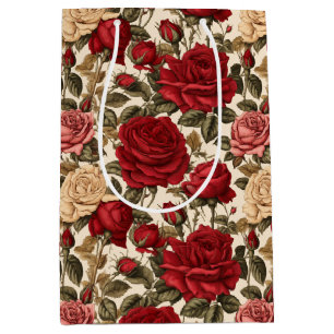 Alluring Red & White Roses - Chic Floral Pattern Medium Gift Bag
