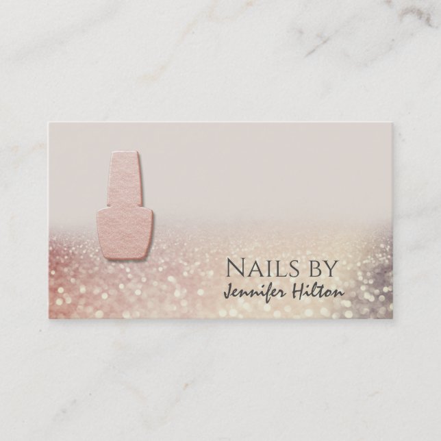 Alluring rose gold glittery nail salon business card (Front)