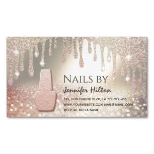 Alluring rose gold glittery nail salon magnetic business card