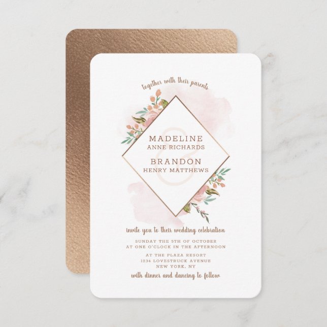 Alluring Rose Vintage Dusty Pink Diamond Wedding Invitation (Front/Back)