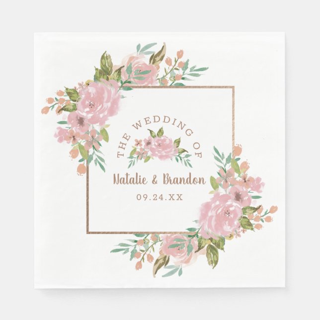 Alluring Rose Vintage Dusty Pink Wedding Monogram Napkin (Front)