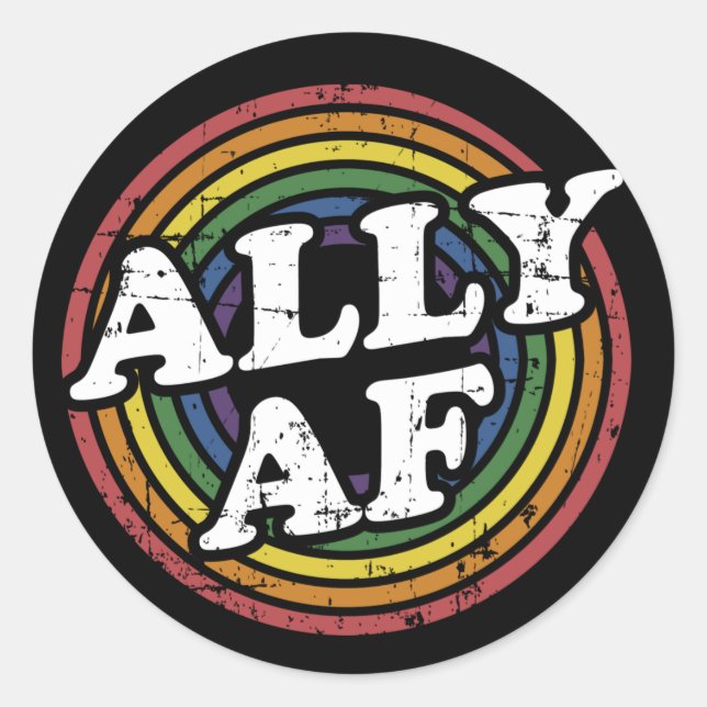 Ally AF rainbow flag for LGBT Pride month Support Classic Round Sticker (Front)