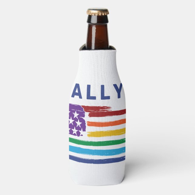 Ally Artistic Rainbow Flag  Bottle Cooler (Bottle Front)