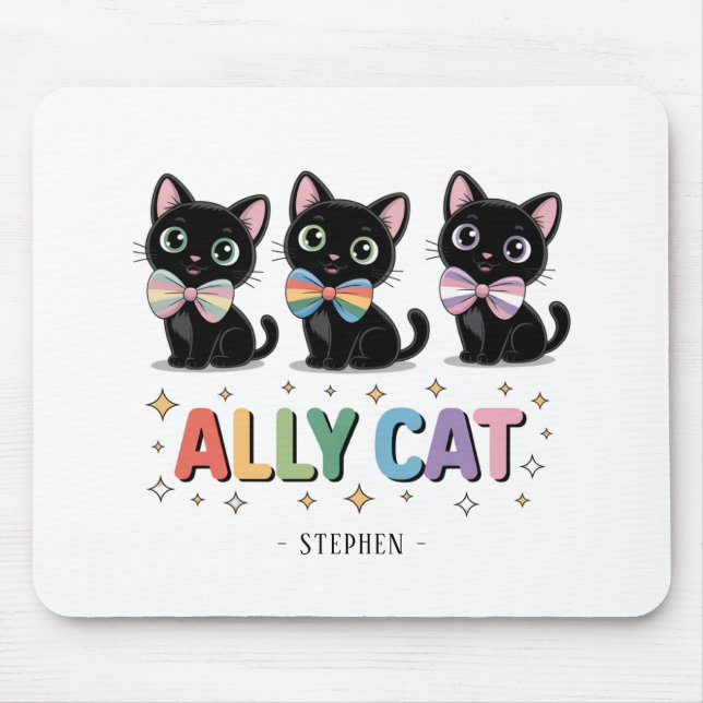 Ally Cat – Black Cat LGBTQ Pride Mouse Pad (Front)