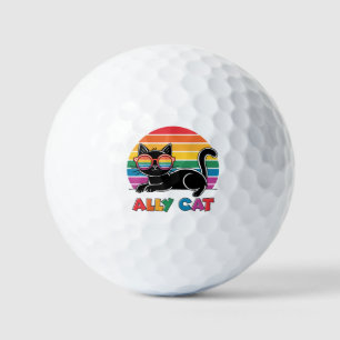 Ally Cat – Black Cat with Rainbow Sunglasses LGBTQ Golf Balls