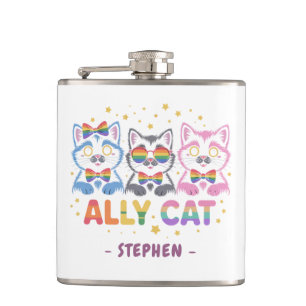 Ally Cat – Cute Colourful Cat LGBTQ Pride Hip Flask