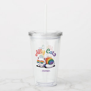 Ally Cat – Cute White Cat LGBTQ Pride (2) Acrylic Tumbler