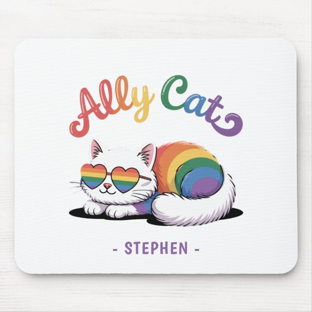 Ally Cat – Cute White Cat LGBTQ Pride (2) Mouse Pad (Front)