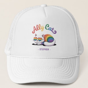 Ally Cat – Cute White Cat LGBTQ Pride (2) Trucker Hat